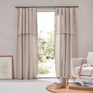 Cortina de panel con bourdon en lino beige natural