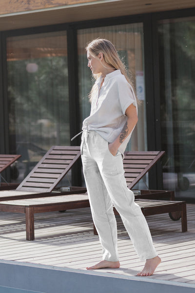 Pantalon décontracté pour femme en lin Blanc optique