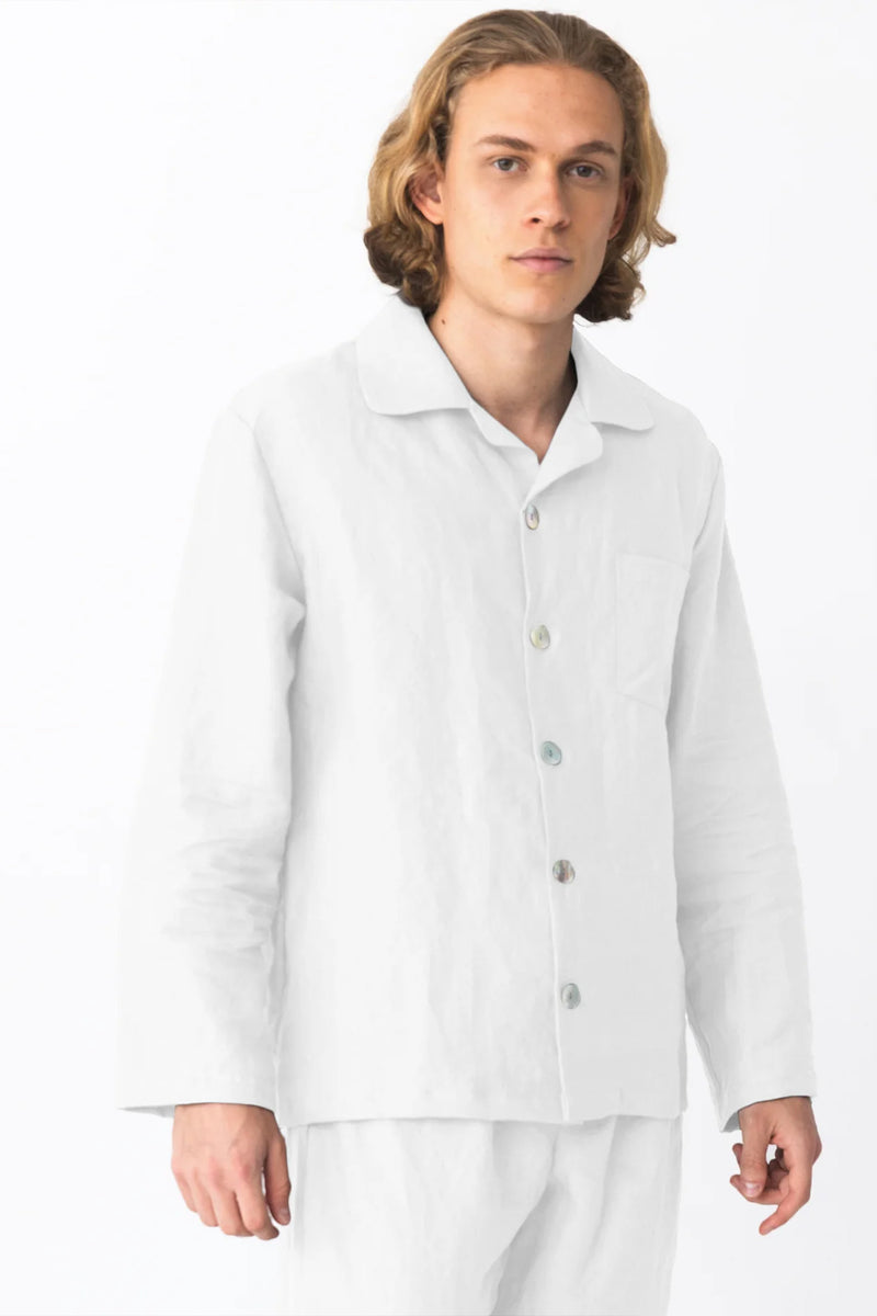 Veste de Pyjama homme en lin lavé Blanc optique