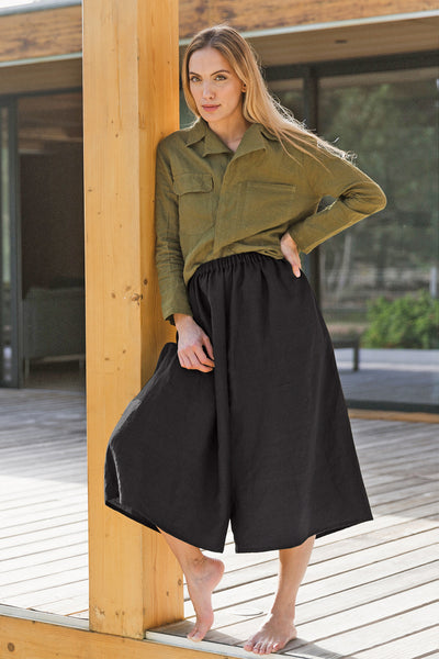 Pantalon en lin style Tokyo Encre Noire 