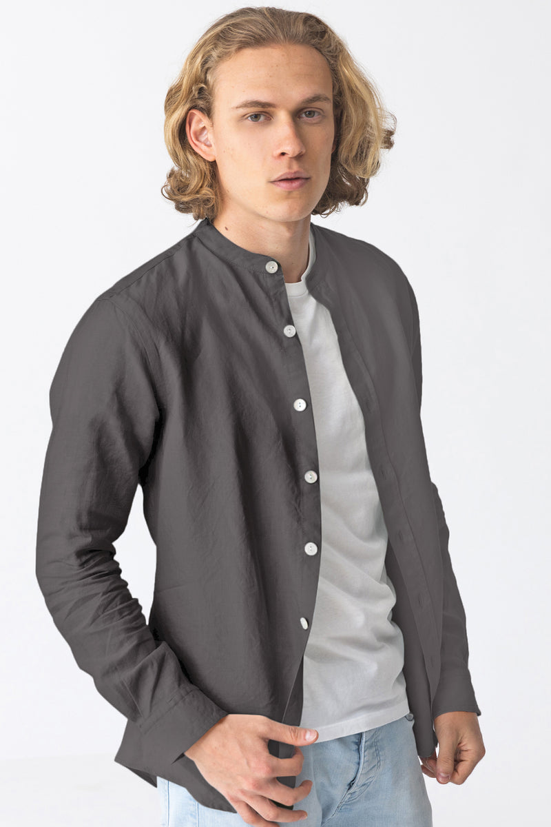 Chemise en lin col mao “Natanael” Gris Plomb 