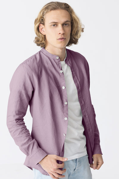 Chemise en lin col mao “Natanael” Lilas 