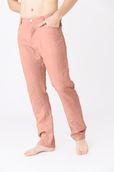 Pantalon en lin, style Jeans "Flavio" Rose