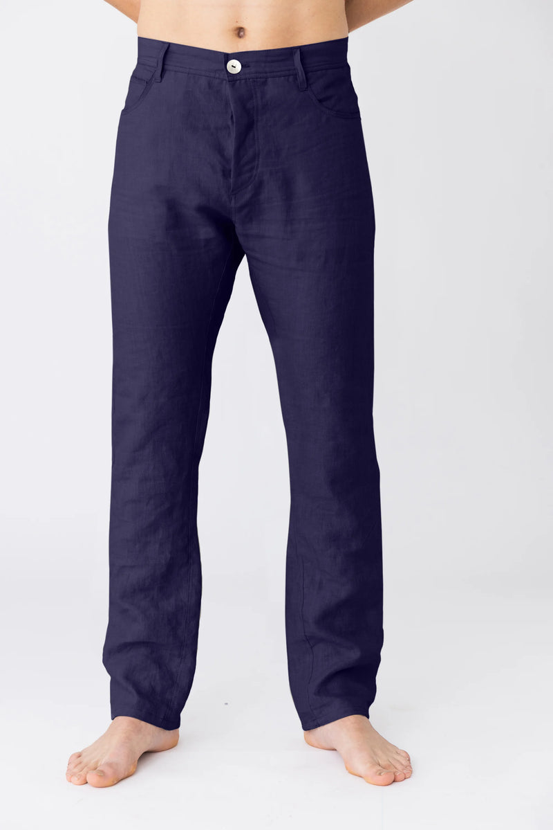 Pantalon en lin français “Flavio” bleu nuit