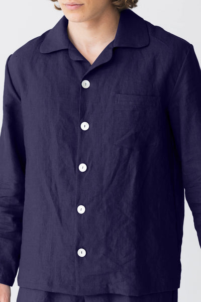 Veste de Pyjama homme en lin "Diego" Bleu nuit