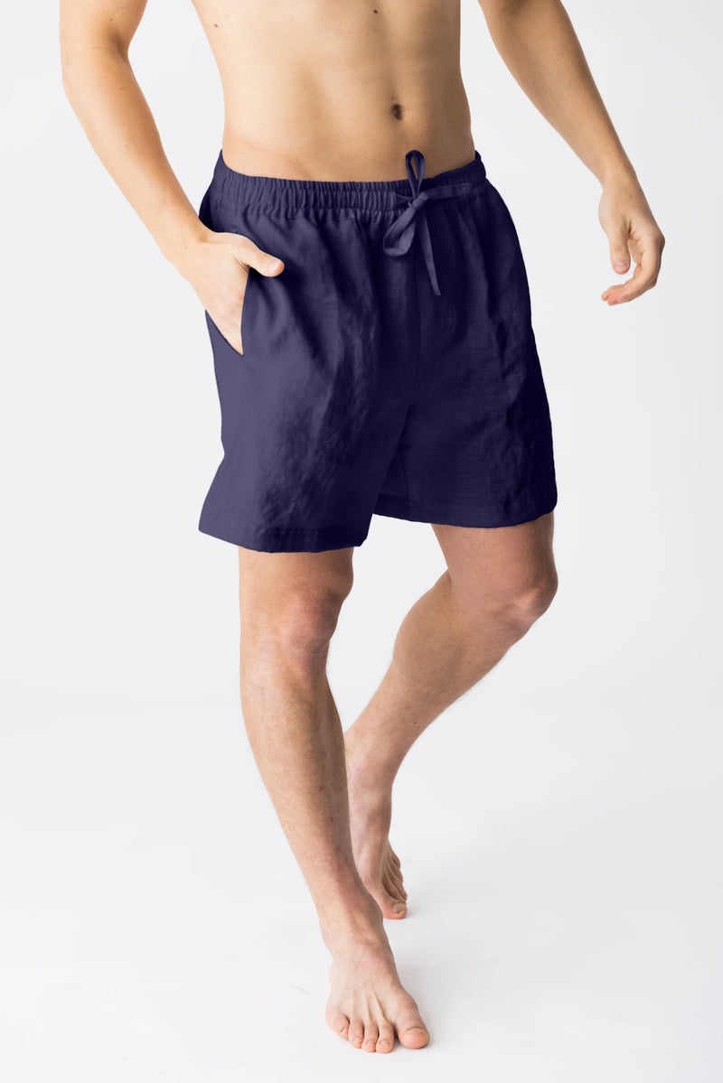 Short de pyjama en lin pour homme bleu foncé