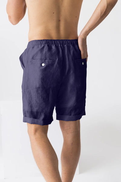 Short décontracté en lin doux bleu nuit