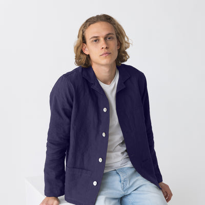 Veste homme lin lavé bleu nuit