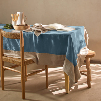 Nappe bicolore sur mesure en lin bleu français