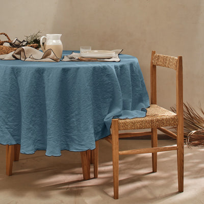 Nappe ronde en lin lavé "Bourdon" bleu français