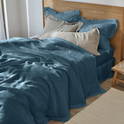 Housse de couette à bords plats bleu français
