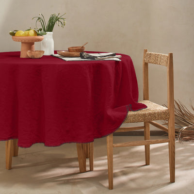Nappe ronde sur mesure en lin avec point de cheval bordeaux