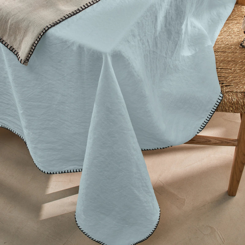 Nappe rect. en lin point de cheval bleu glacier