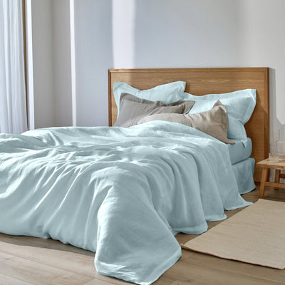 Housse de couette en lin à bords plats bleu glacier