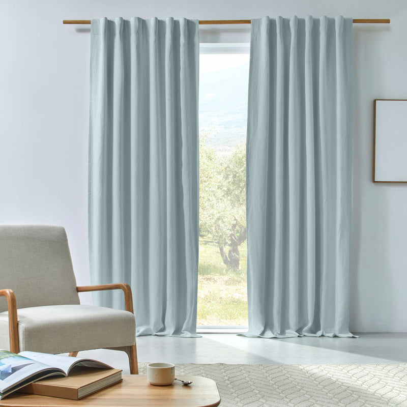 Rideau en lin occultant sur mesure Bleu Glacier