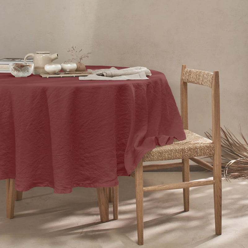 Nappe ronde en lin lavé ajouré brique