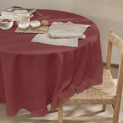 Nappe ronde en lin ajouré brique