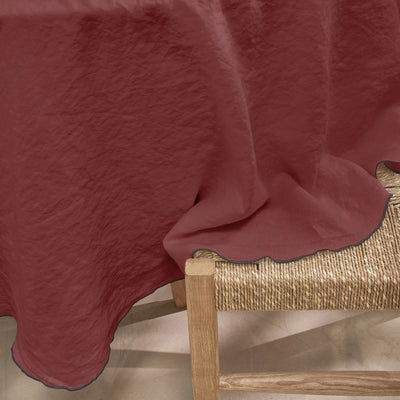 nappe ronde en lin lavé "bourdon" sur mesure brique