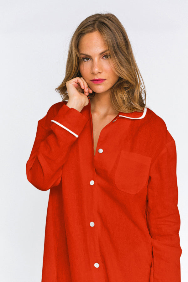 Chemise de nuit « Mel » en lin Corail 