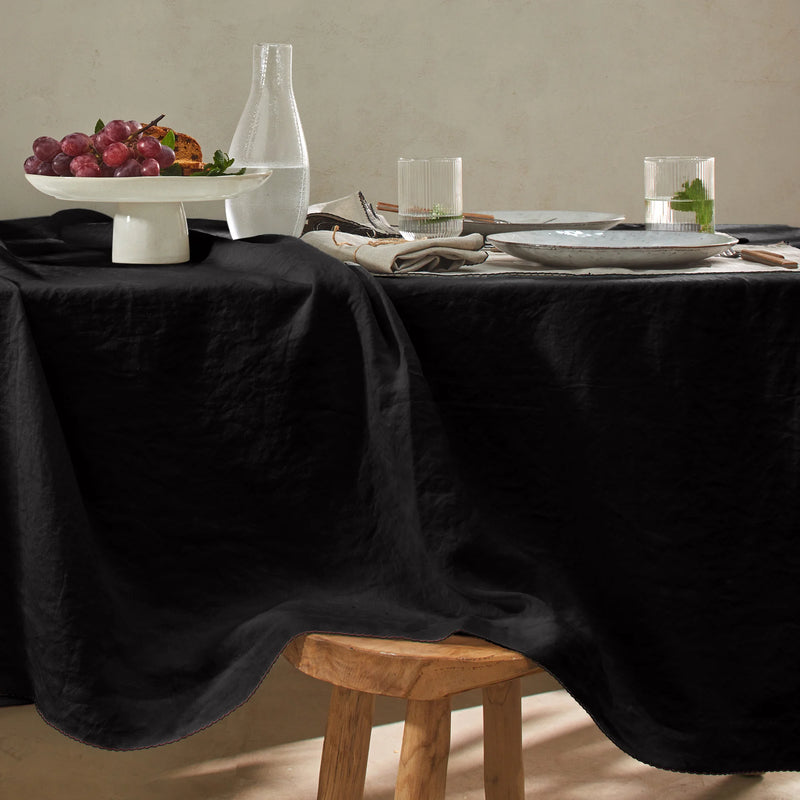 Nappe rect. en lin crocheté noir
