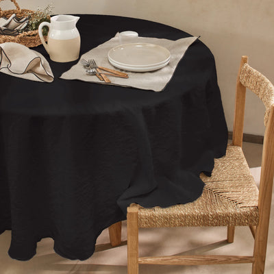 Nappe ronde en lin point "Bourdon" encre noire
