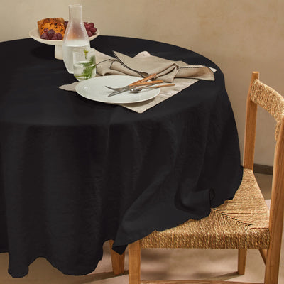 Nappe ronde en lin bord crochet encre noire