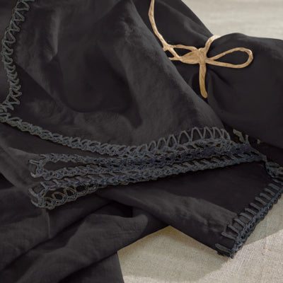 Set de serviettes bordées "Point de Cheval" en lin noir
