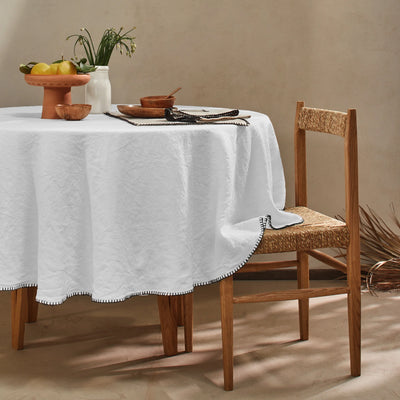 Nappe ronde sur mesure en lin avec point de cheval gris minéral