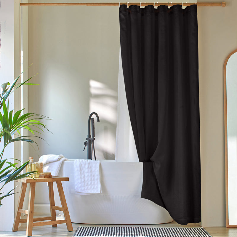 Rideau de douche simple en lin lavé sur mesure noir