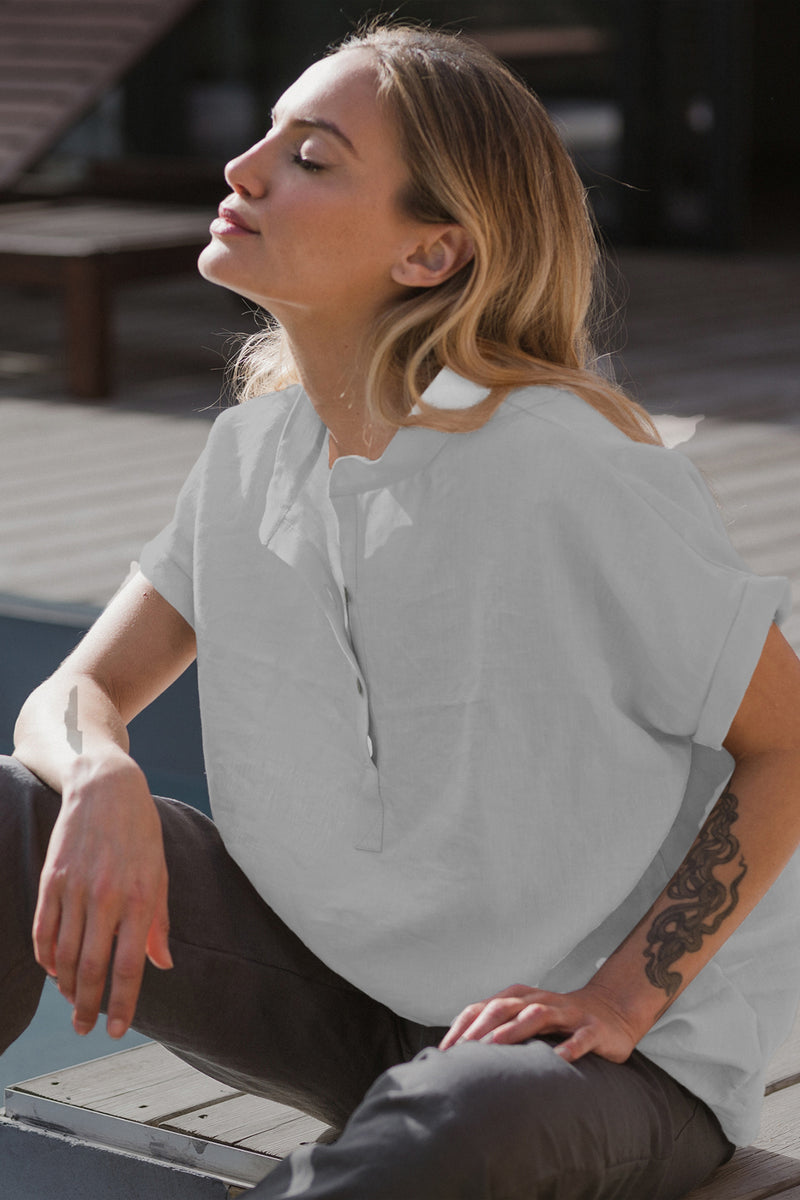 chemisier en lin lavé manches courtes gris minéral