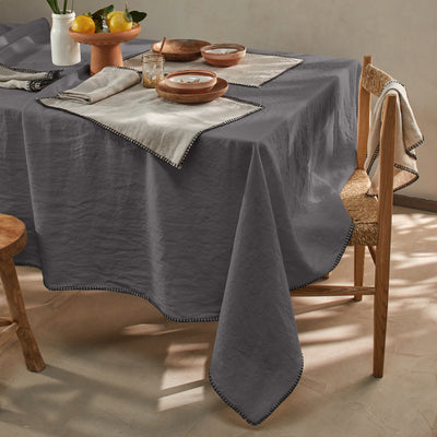Nappe rect. point de cheval en lin lavé gris  plomb