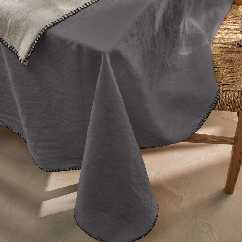Nappe en lin lavé point de cheval gris plomb