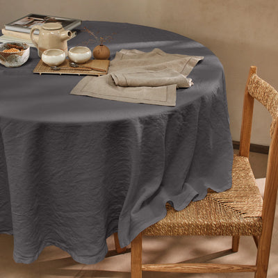 Nappe ronde en lin ajouré gris plomb