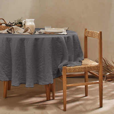 Nappe ronde en lin lavé "Bourdon" gris plomb