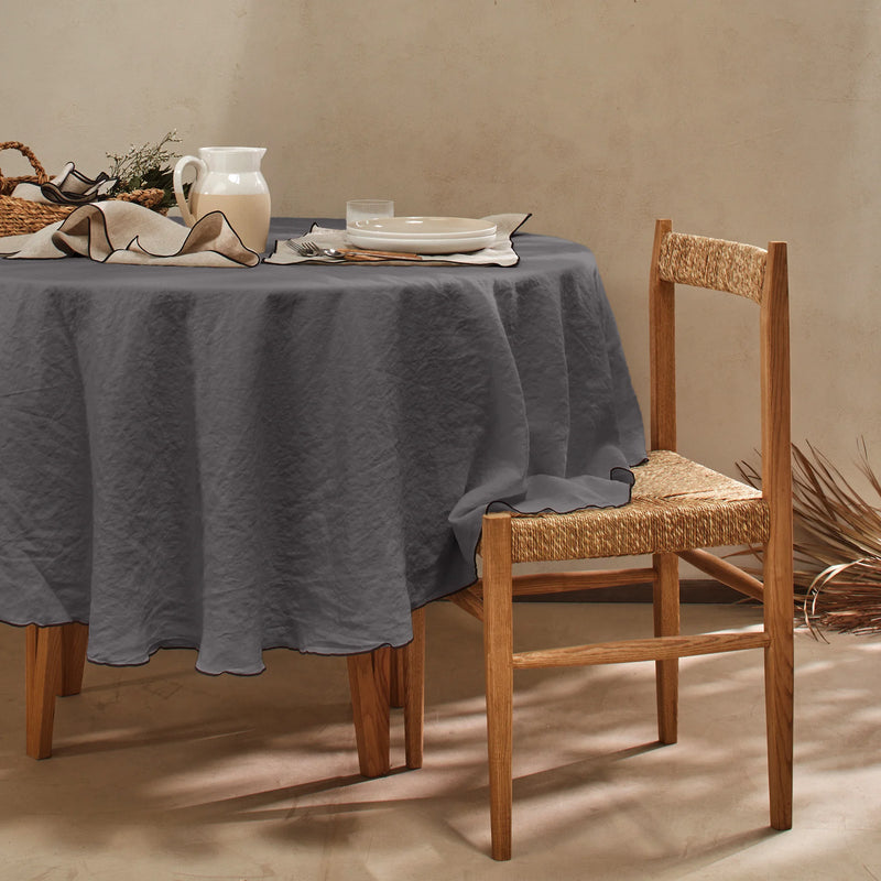 Nappe ronde en lin lavé "Bourdon" gris plomb