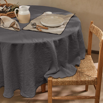 nappe ronde "bourdon" en lin lavé sur mesure gris plomb