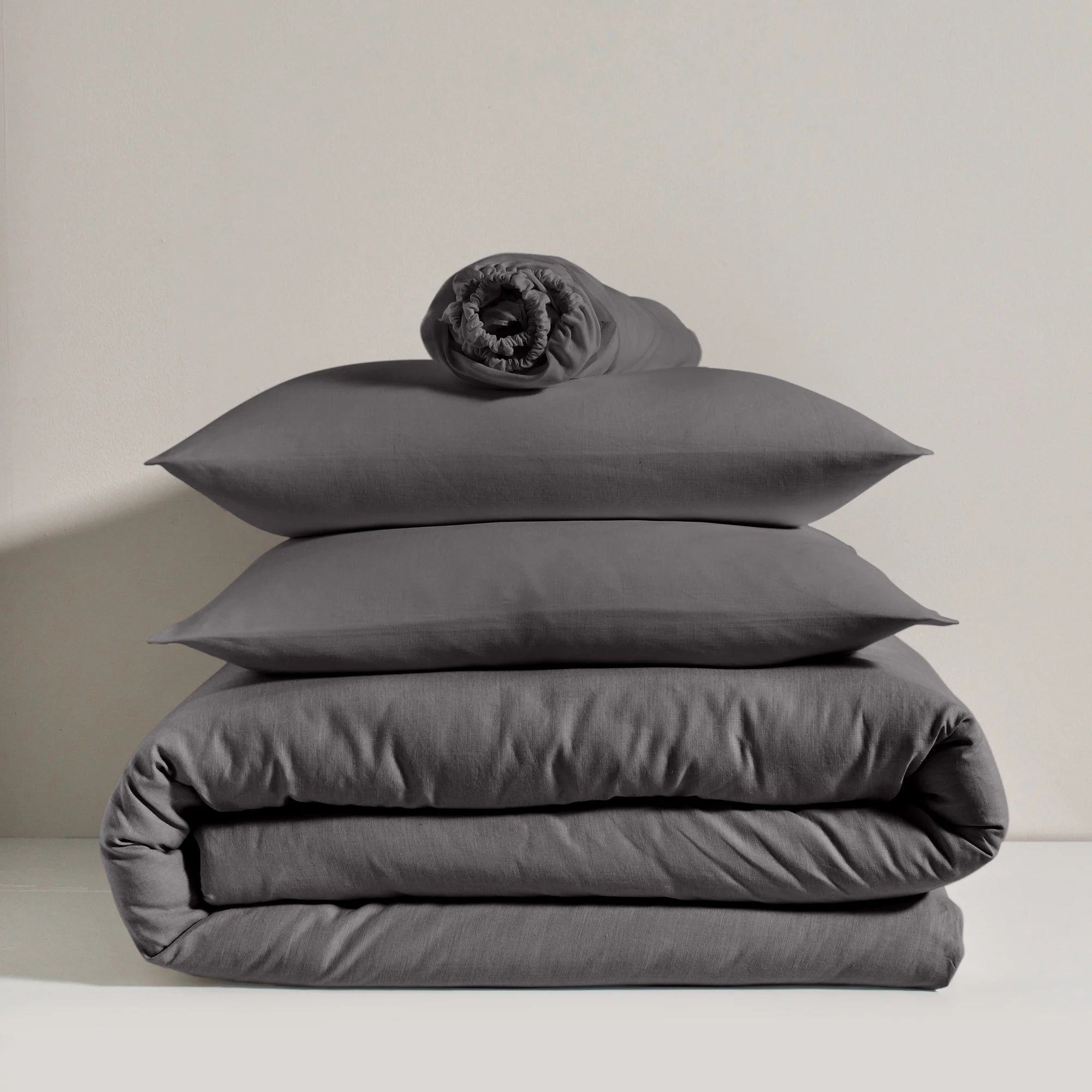 Juego De Ropa De Cama 100% Lino Stonewashed - Jowollina - 3 Piezas (200x200 + 40x80 Cm) Color Off White - Suave, Transpirable Y Ecológico