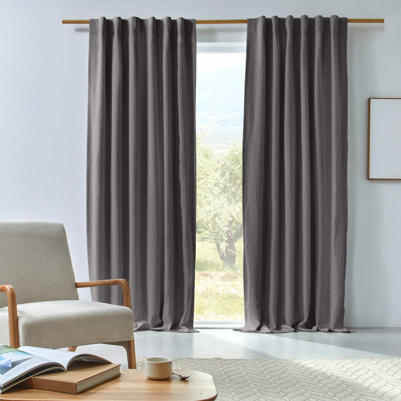Rideau en lin occultant sur mesure Gris Plomb