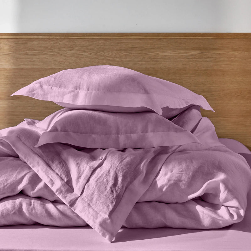 Housse de couette en lin lavé à bords plats lilas