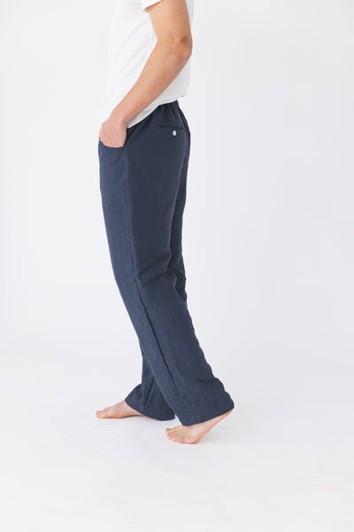 Pantalon en lin décontracté pour homme bleu nuit