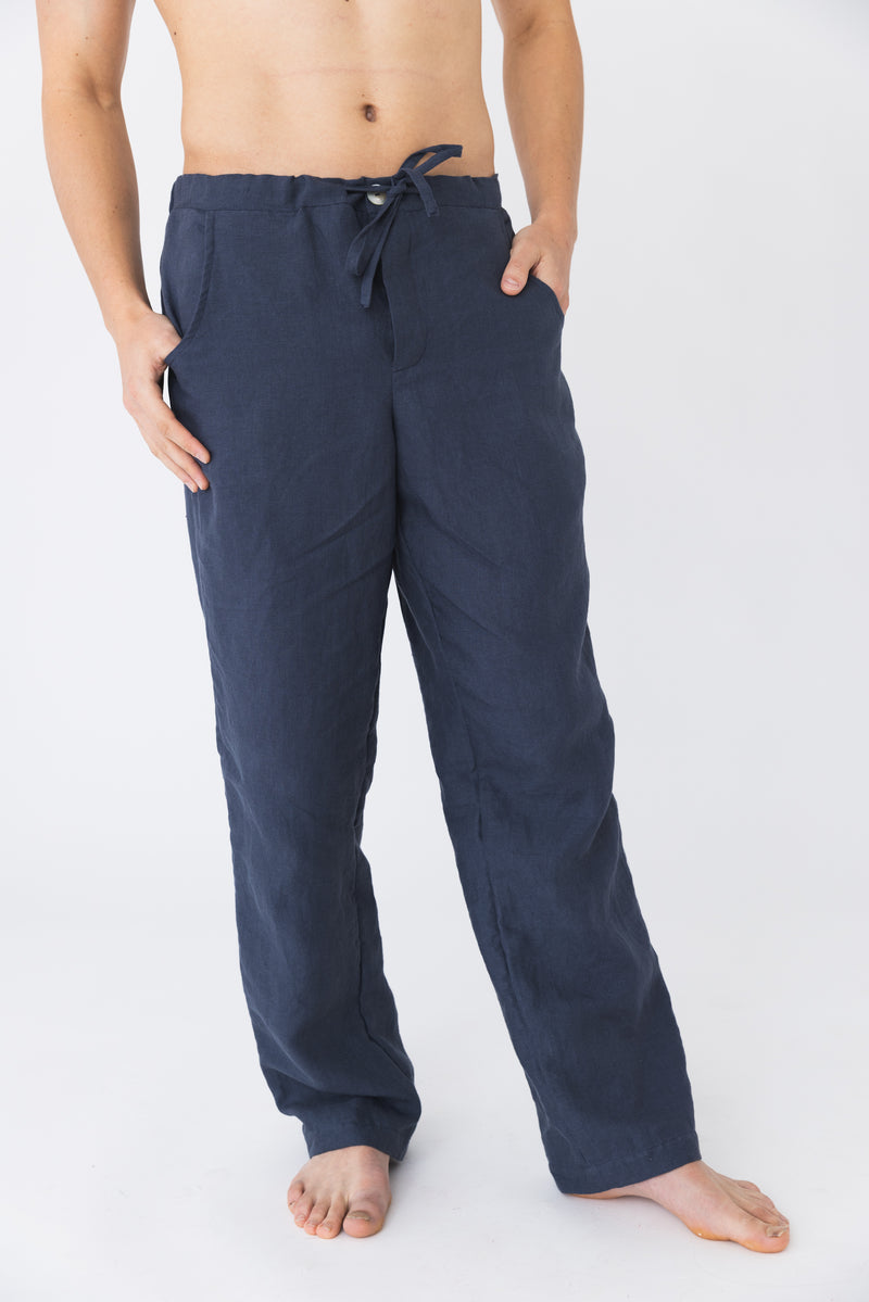 Pantalon en lin, style Jeans "Flavio"  Bleu nuit