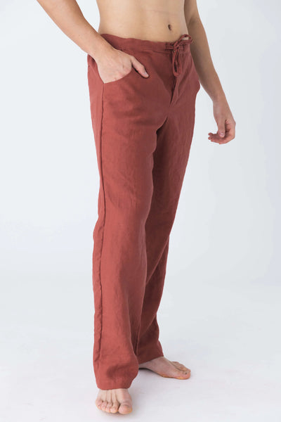 Pantalon en lin décontracté brique #colour_brique