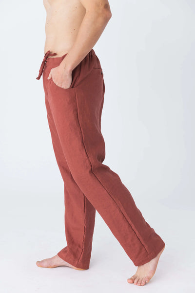 Pantalon en lin décontracté brique #colour_brique