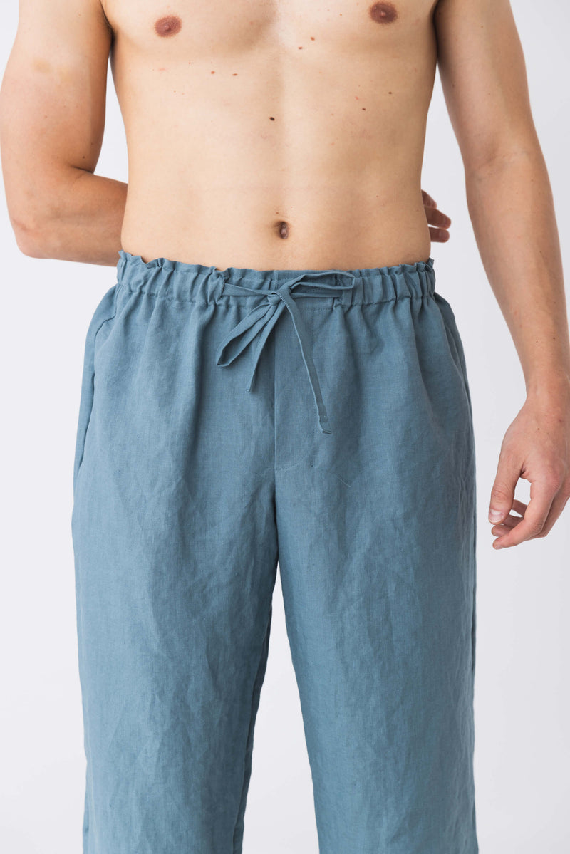 Pantalon de pyjama pour homme en lin “Diego” bleu-francais 7 