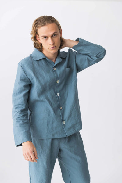 Pyjama en lin pour hommes "Diego" bleu-francais 1 #colour_bleu-francais