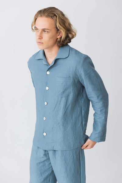 Pyjama en lin à manches longues “ Diego” bleu-francais 1 #colour_bleu-francais