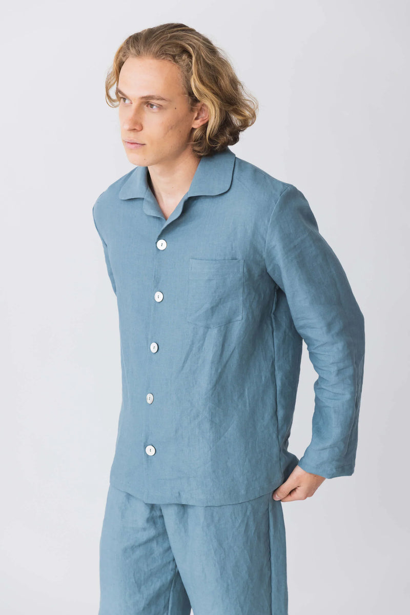 Pyjama en lin à manches longues “ Diego” bleu-francais 1 