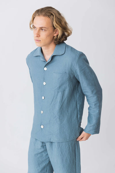 Pyjama en lin à manches longues “ Diego” bleu-francais 2 #colour_bleu-francais