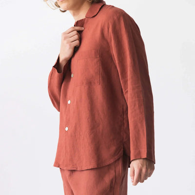 Veste de pyjama en lin lavé “Ronaldo” Brique 4 #colour_brique