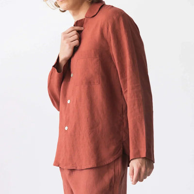 Veste de pyjama en lin lavé “Ronaldo” Brique 10 #colour_brique